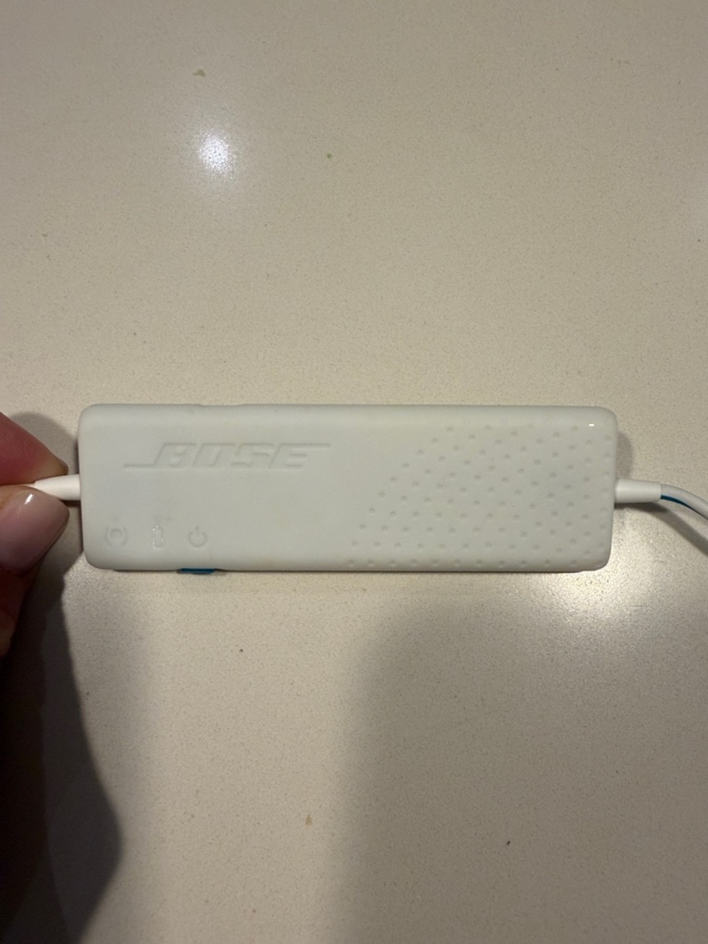 Bose White Earbuds with Light Blue Accents and Gray Zip Case - Picture 2 of 4